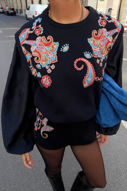 Black Paisley Embroidered Knit Tank | Never Fully Dressed Quality