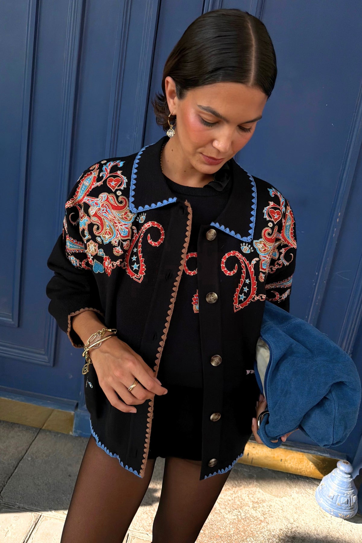 Black Paisley Embroidered Knit Tank | Never Fully Dressed Quality
