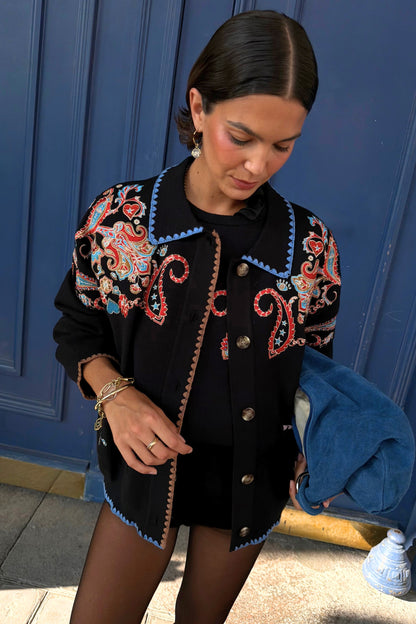 Black Paisley Embroidered Knit Tank | Never Fully Dressed Quality