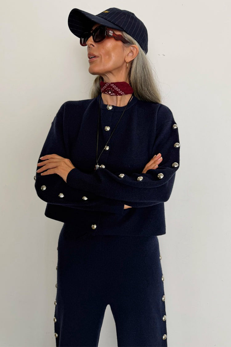 Navy Studded Cardigan - Knitwear - Never Fully Dressed | Never Fully Dressed Value