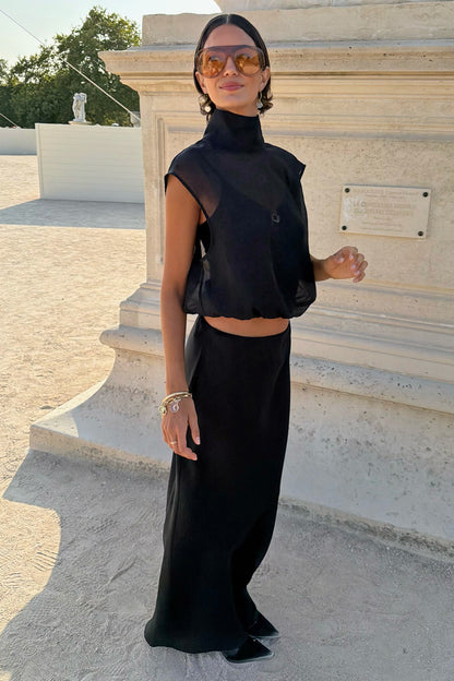 Black Organza Funnel Neck Top | Never Fully Dressed Premium