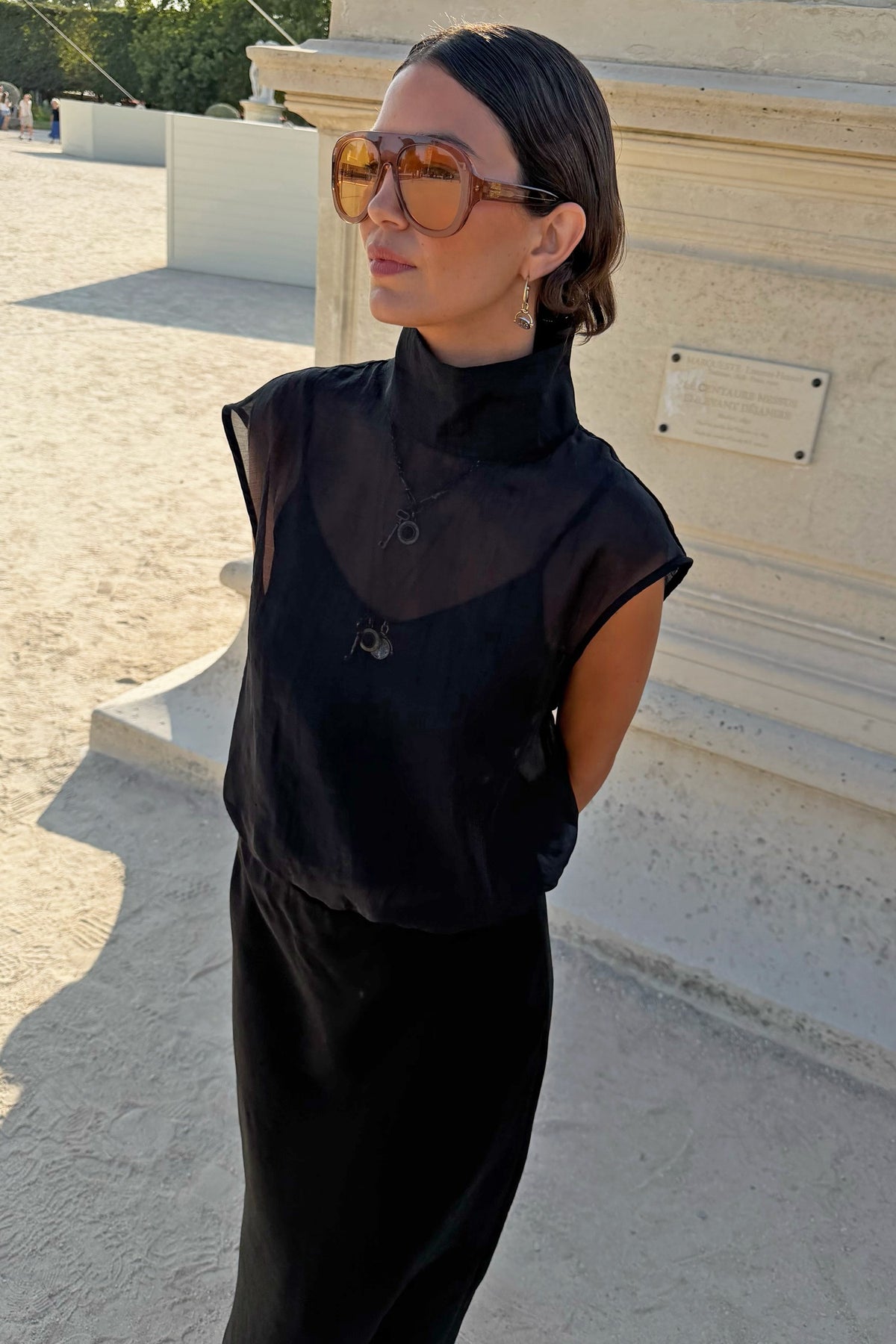 Black Organza Funnel Neck Top | Never Fully Dressed Premium