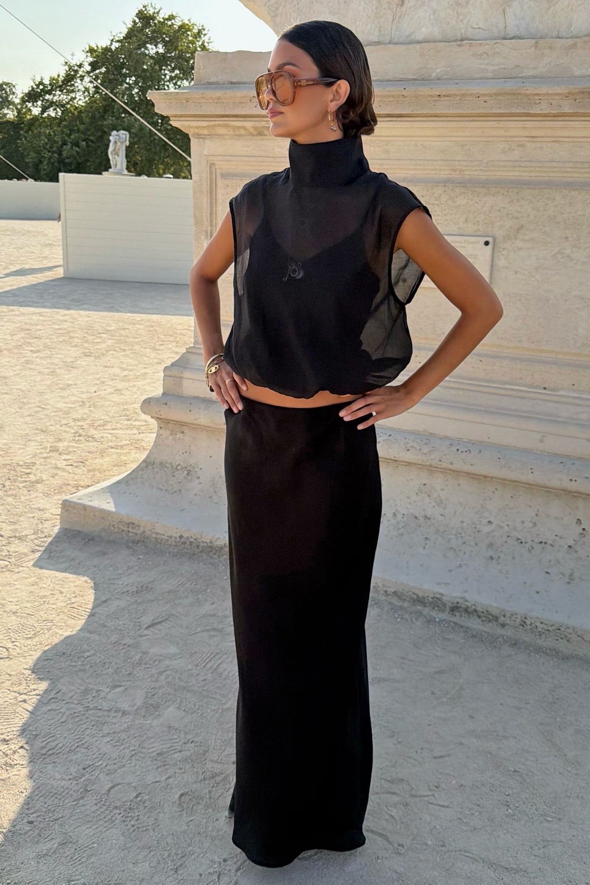 Black Organza Funnel Neck Top | Never Fully Dressed Premium