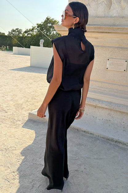 Black Organza Funnel Neck Top | Never Fully Dressed Premium