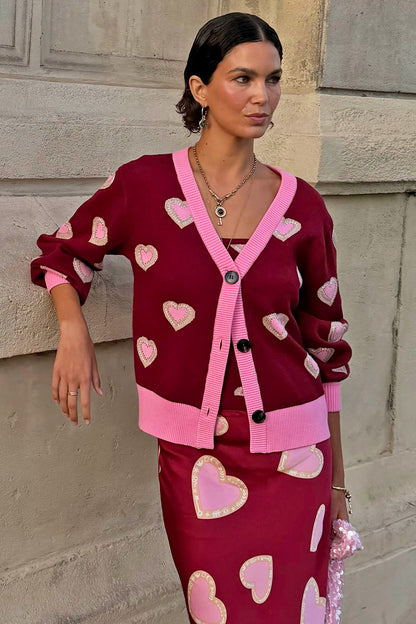 Burgundy Hearts Cardigan | Never Fully Dressed Discount