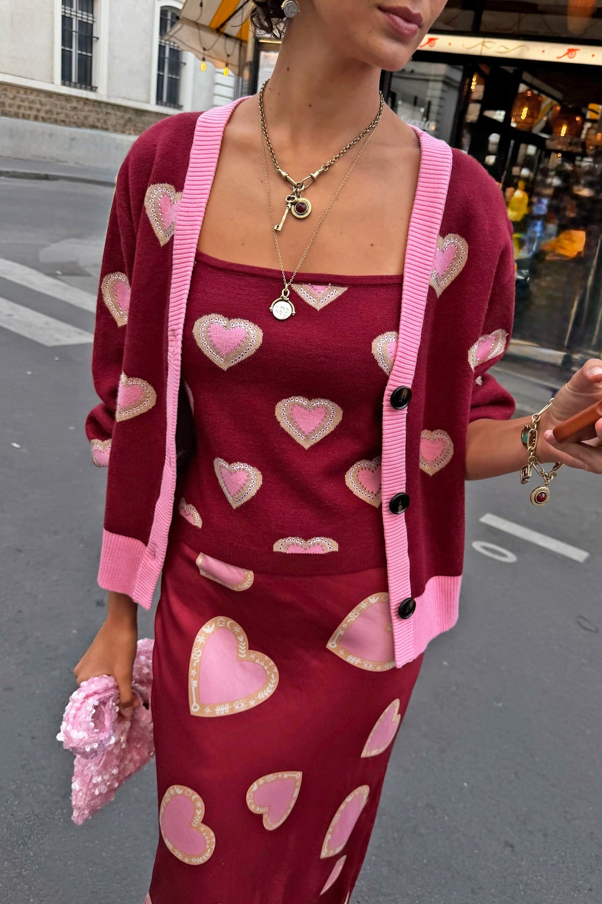 Burgundy Hearts Cardigan | Never Fully Dressed Discount