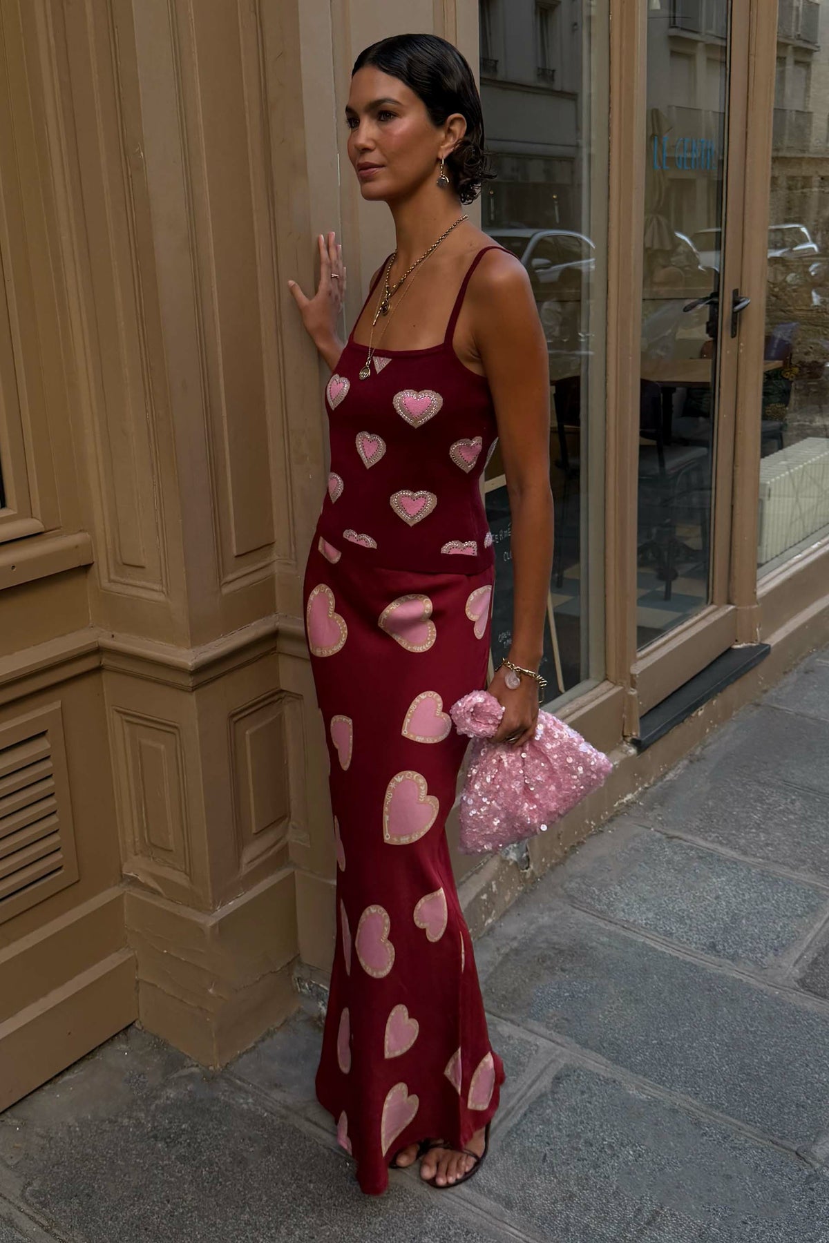 Burgundy Hearts Dorris Skirt | Never Fully Dressed Special Offer