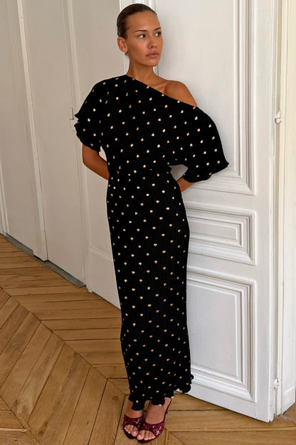 Black Tilly Gold Fleck Plissé Dress | Never Fully Dressed Trending