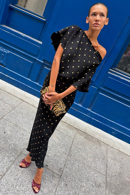 Black Tilly Gold Fleck Plissé Dress | Never Fully Dressed Trending