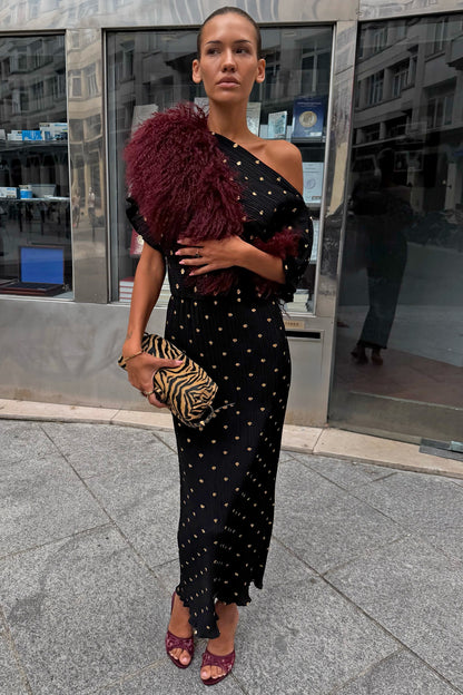 Black Tilly Gold Fleck Plissé Dress | Never Fully Dressed Trending