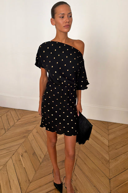 Black Mini Tilly Dress with Gold Fleck | Never Fully Dressed Premium