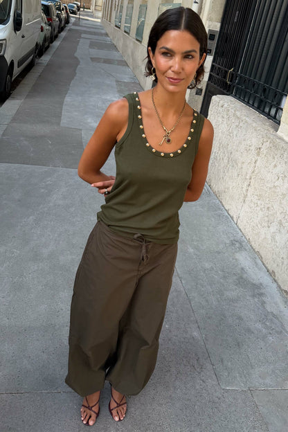 Khaki Studded Tank | Never Fully Dressed Signature
