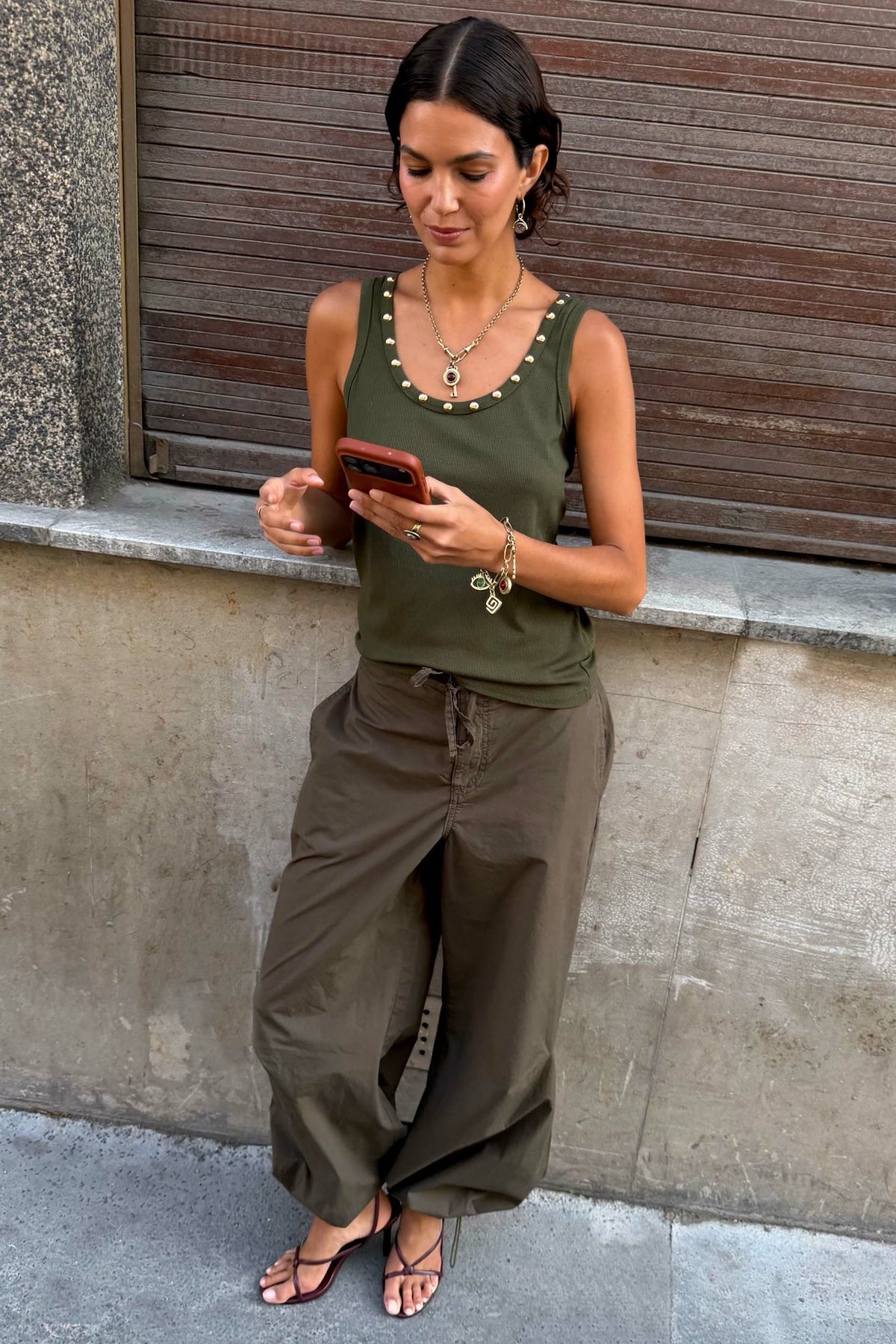 Khaki Studded Tank | Never Fully Dressed Signature