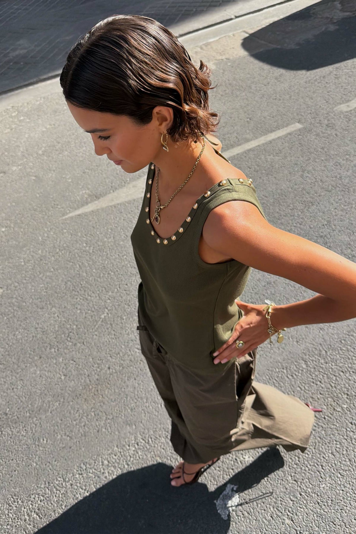 Khaki Studded Tank | Never Fully Dressed Signature