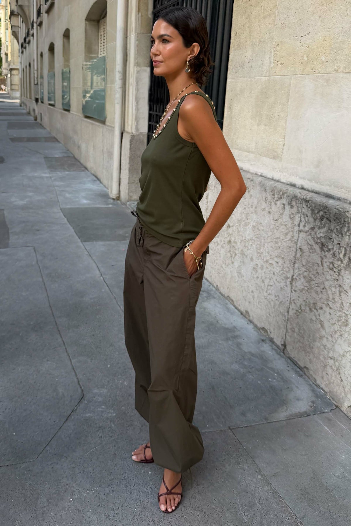 Khaki Studded Tank | Never Fully Dressed Signature