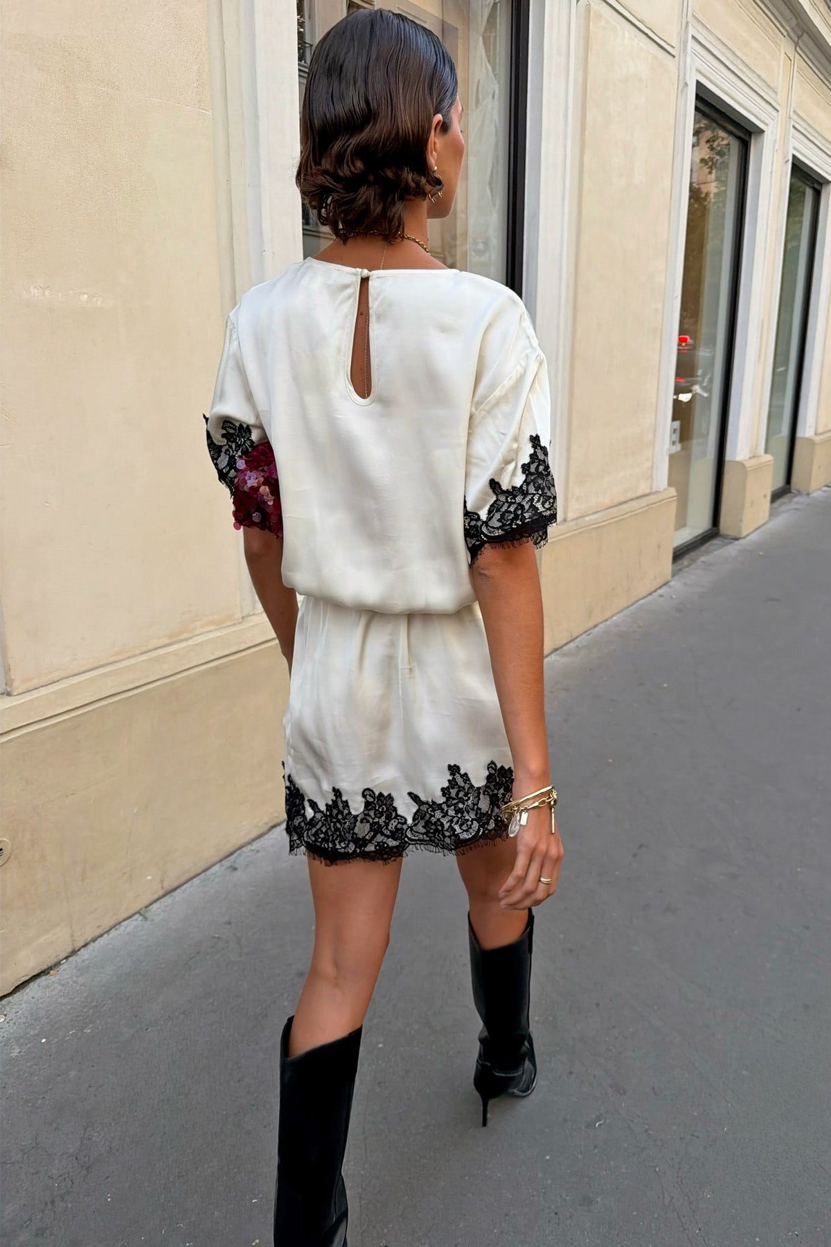 Cream and Black Lace T-Shirt Dress | Never Fully Dressed Quality