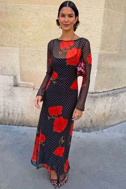 Black Poppy Spot Aria Mesh Dress | Never Fully Dressed Hot Sale