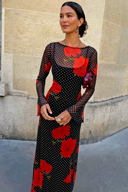 Black Poppy Spot Aria Mesh Dress | Never Fully Dressed Hot Sale