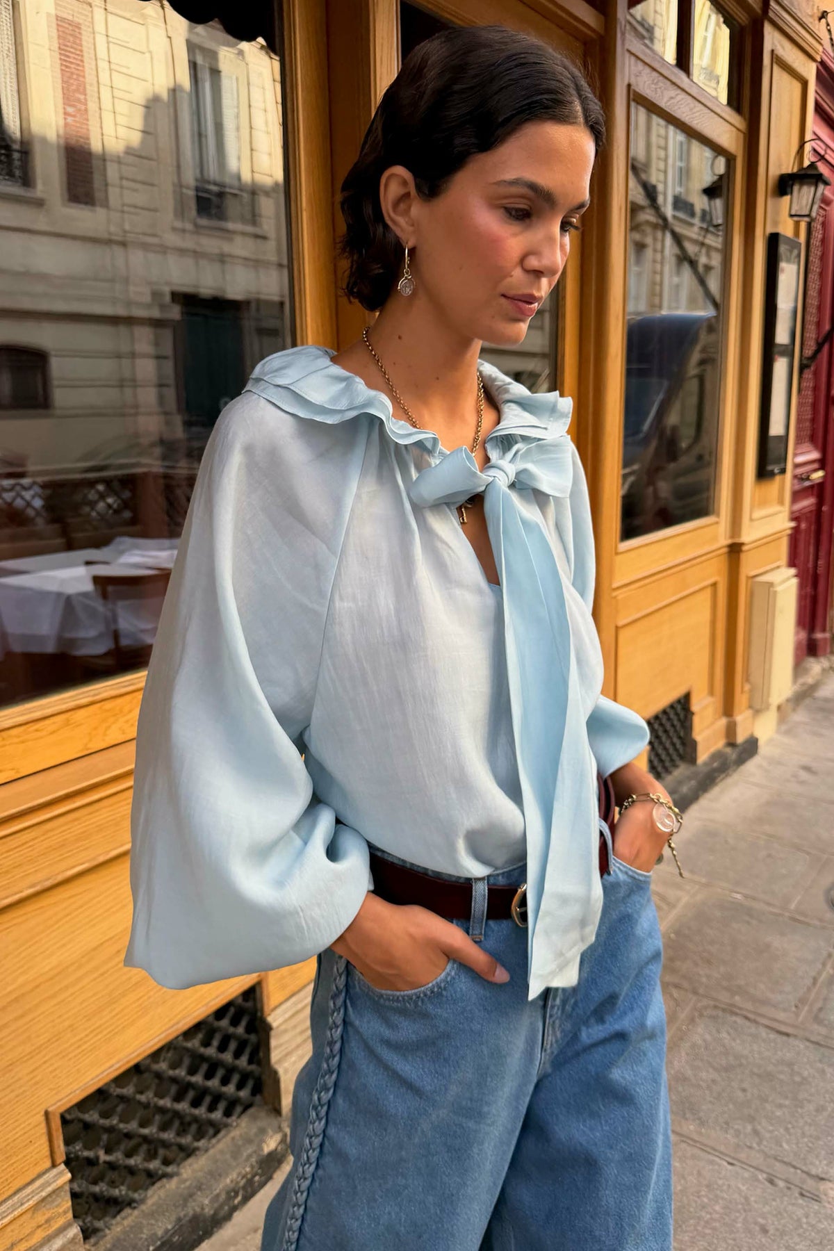 Ice Blue Ruffle Shirt | Never Fully Dressed New