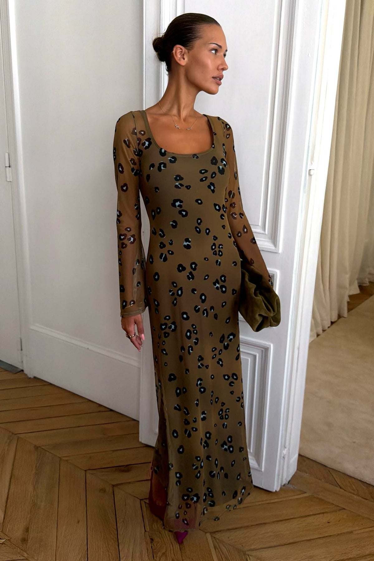 Olive Blurred Leopard Mesh Dress | Never Fully Dressed Special Offer