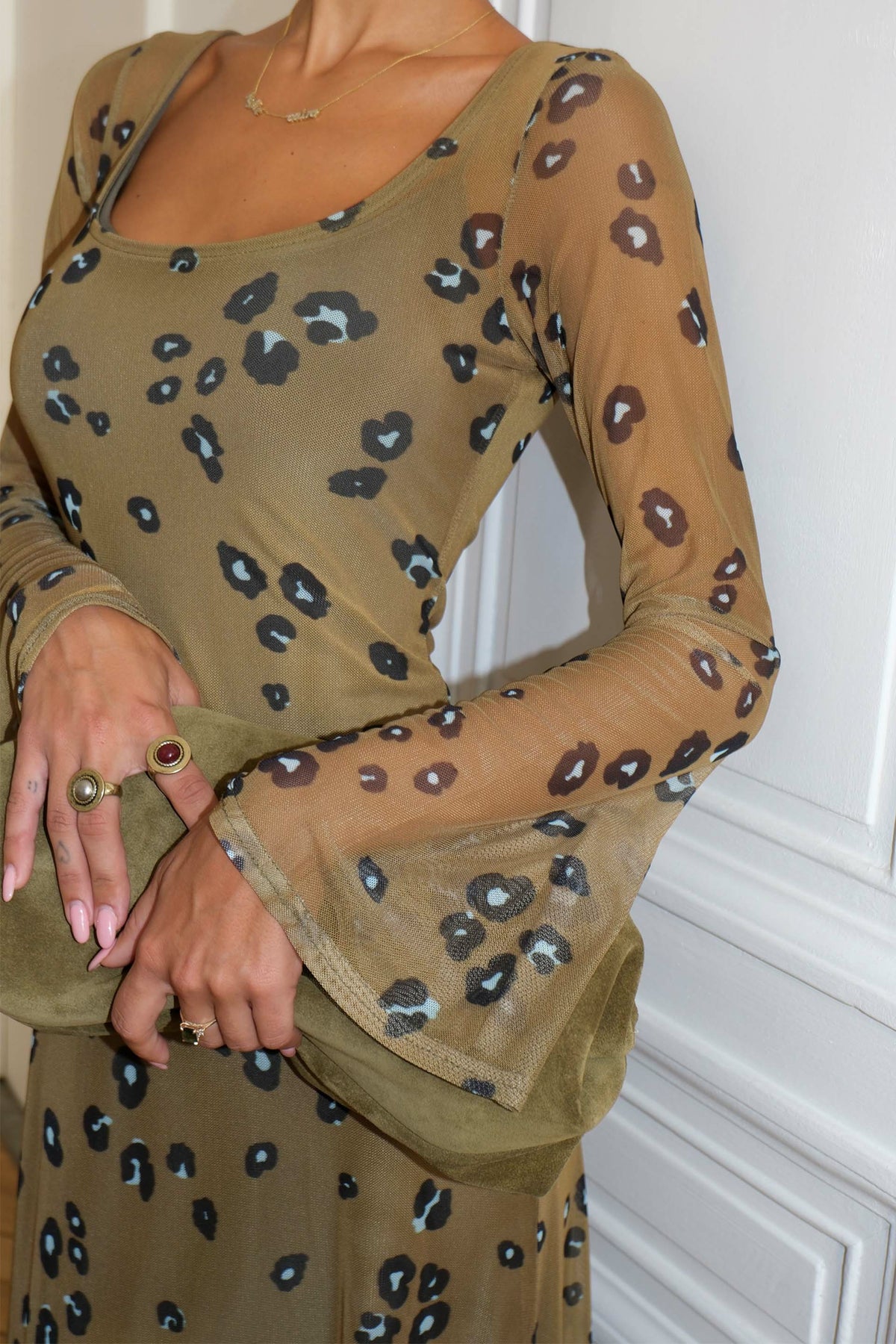 Olive Blurred Leopard Mesh Dress | Never Fully Dressed Special Offer