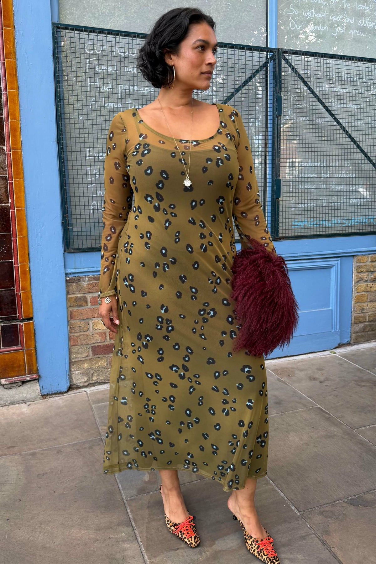 Olive Blurred Leopard Mesh Dress | Never Fully Dressed Special Offer