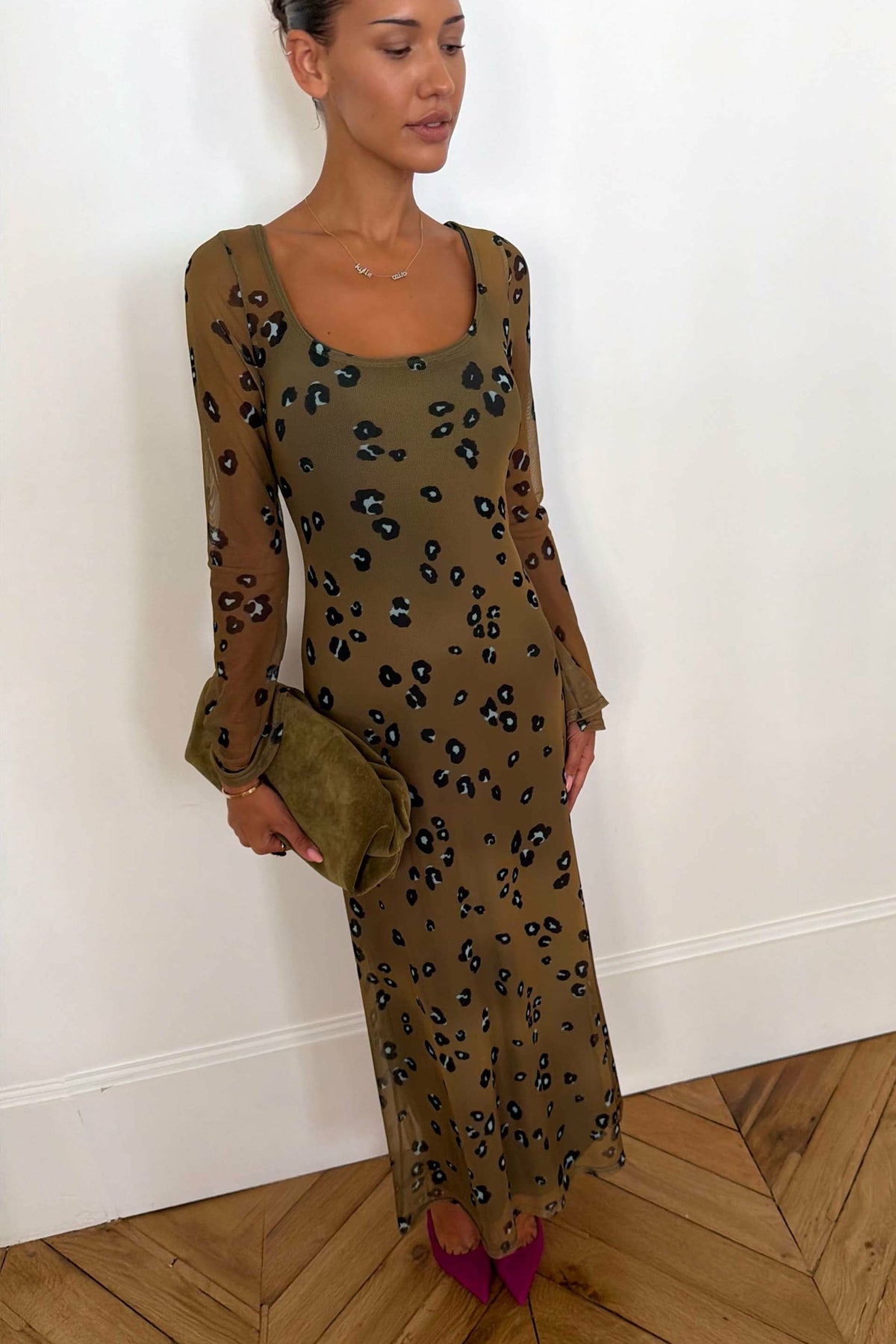 Olive Blurred Leopard Mesh Dress | Never Fully Dressed Special Offer