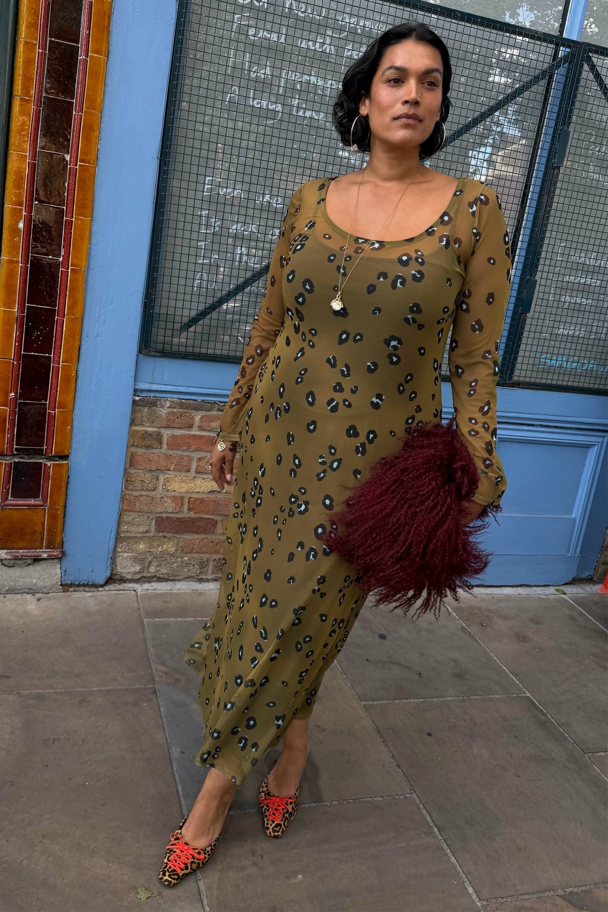 Olive Blurred Leopard Mesh Dress | Never Fully Dressed Special Offer