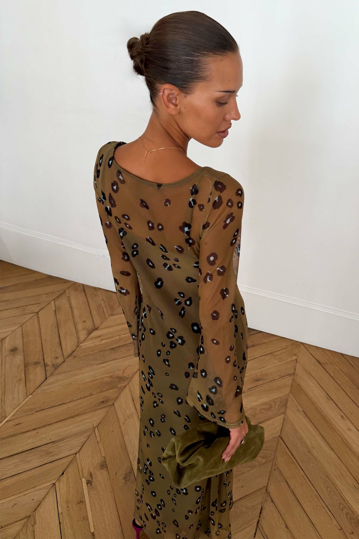 Olive Blurred Leopard Mesh Dress | Never Fully Dressed Special Offer