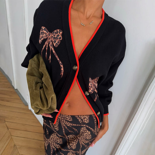 Black Leopard Bow Hannah Cardigan | Never Fully Dressed Featured