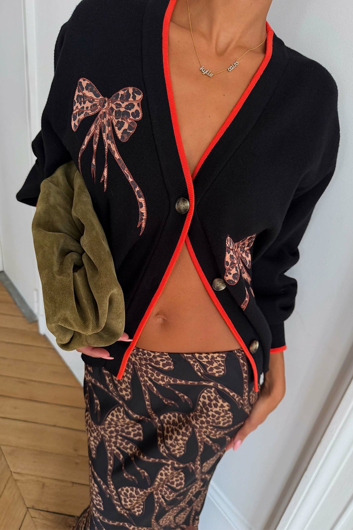 Black Leopard Bow Hannah Cardigan | Never Fully Dressed Featured