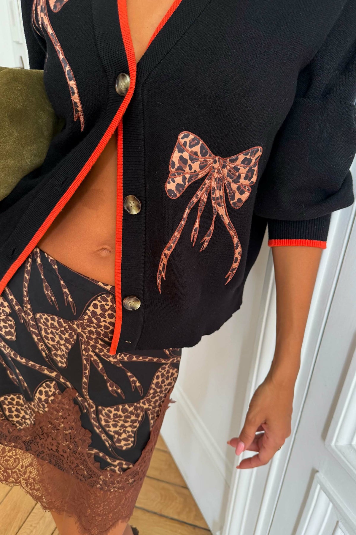 Black Leopard Bow Hannah Cardigan | Never Fully Dressed Featured