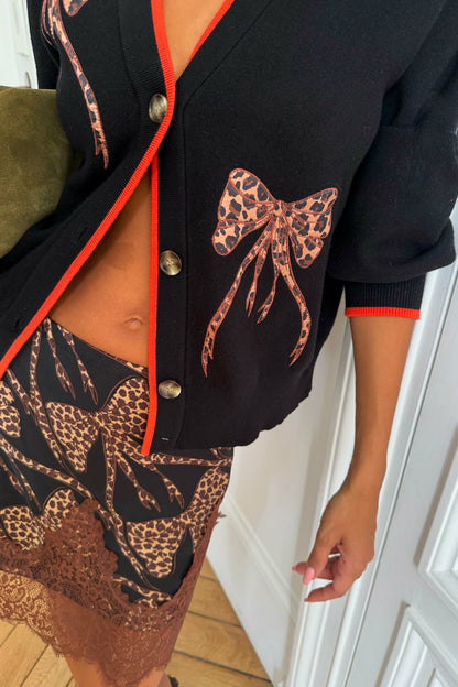 Black Leopard Bow Hannah Cardigan | Never Fully Dressed Featured