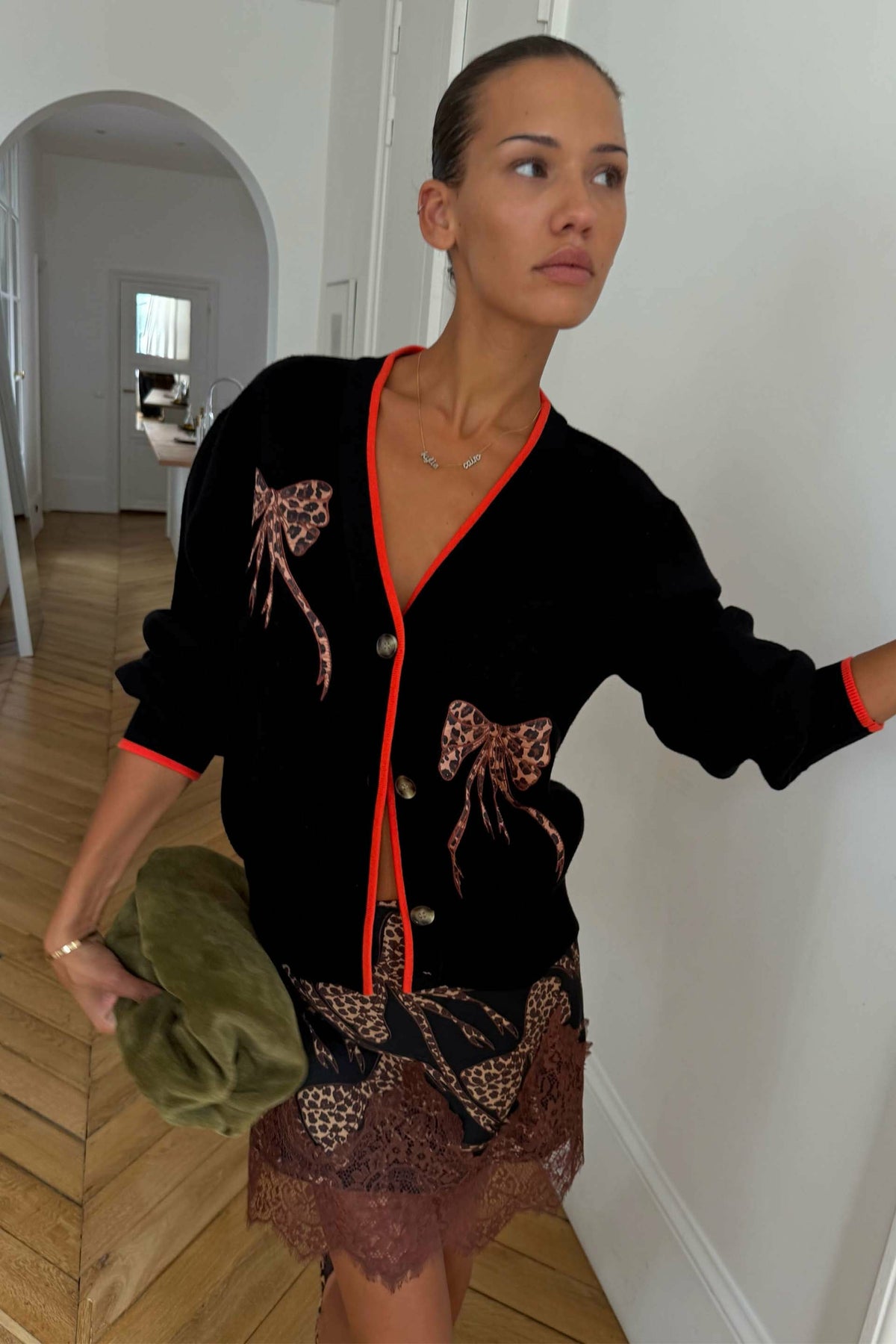 Black Leopard Bow Hannah Cardigan | Never Fully Dressed Featured