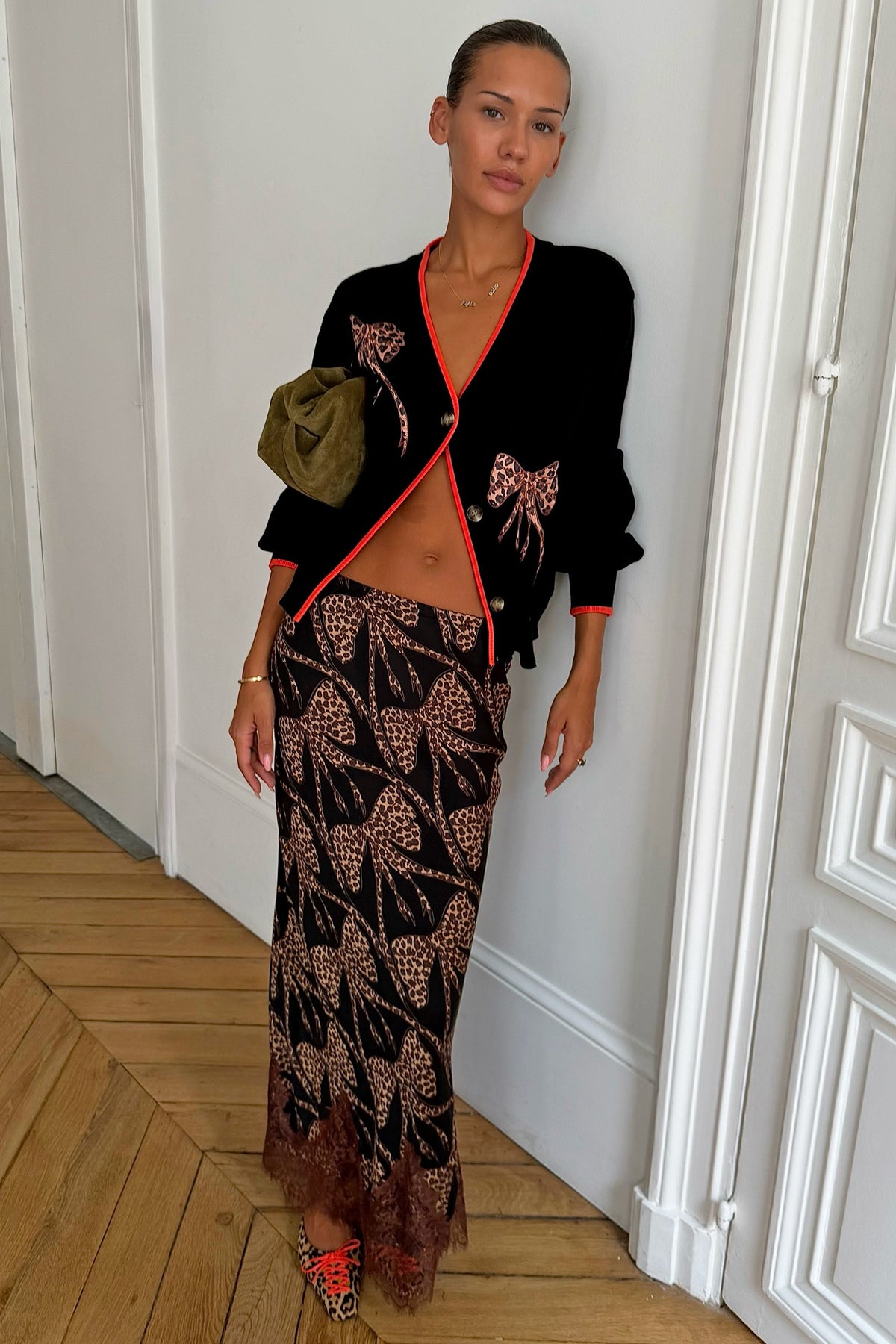 Black Leopard Bow Midi Maeva Skirt | Never Fully Dressed Great Value