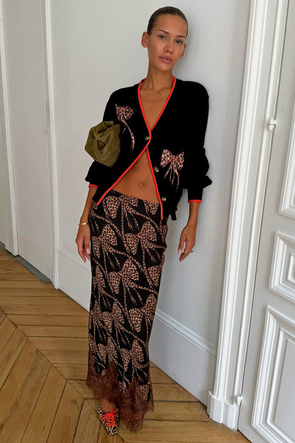 Black Leopard Bow Midi Maeva Skirt | Never Fully Dressed Great Value