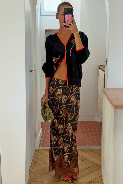 Black Leopard Bow Midi Maeva Skirt | Never Fully Dressed Great Value