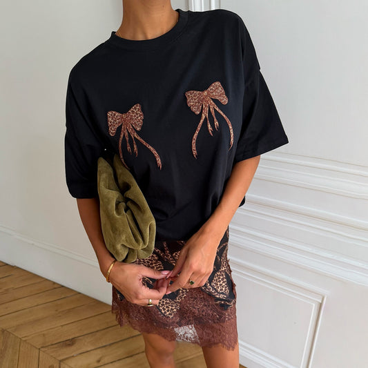 Black Leopard Bow T-Shirt | Never Fully Dressed Discount