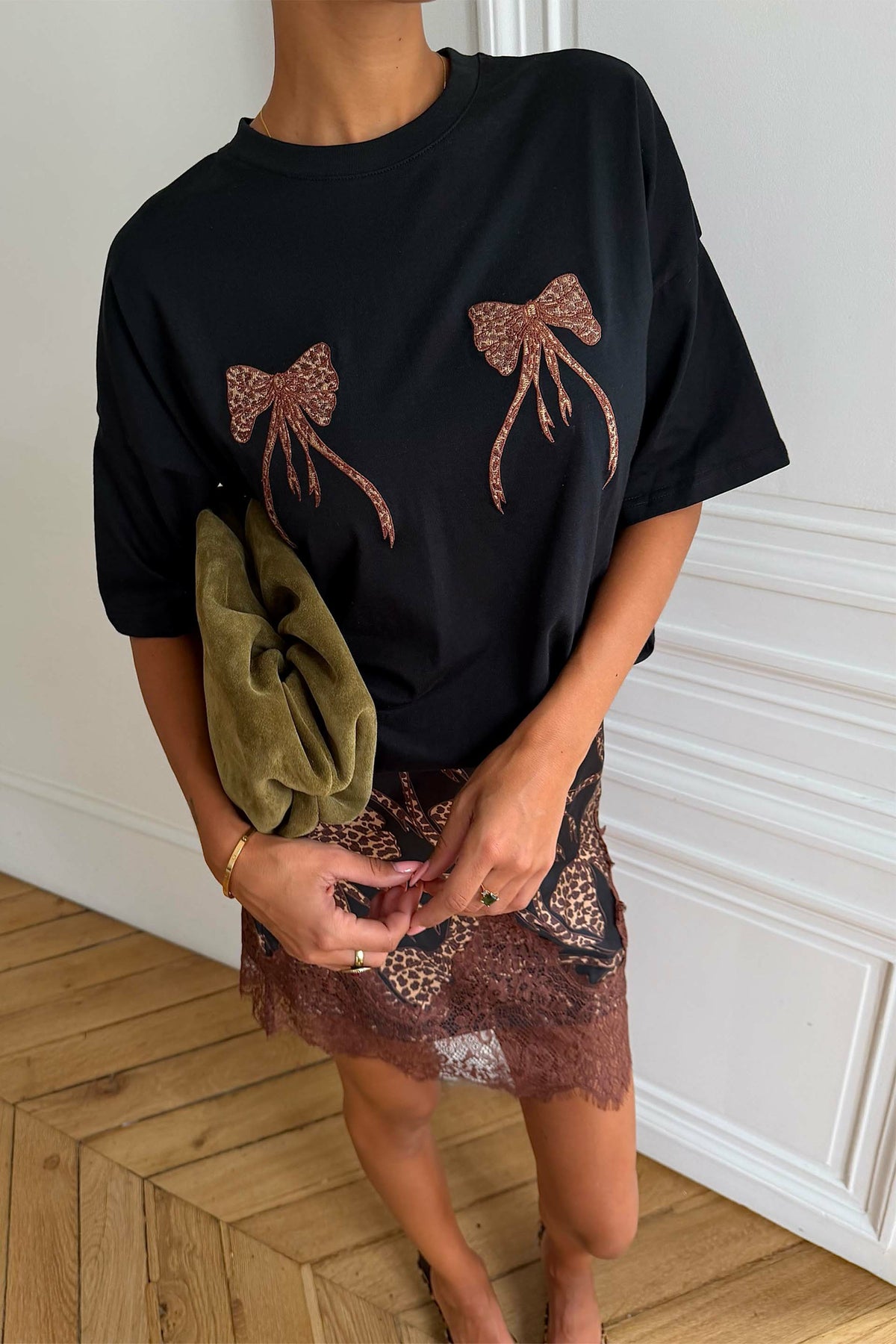 Black Leopard Bow T-Shirt | Never Fully Dressed Discount