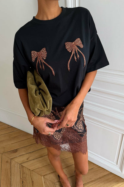 Black Leopard Bow T-Shirt | Never Fully Dressed Discount
