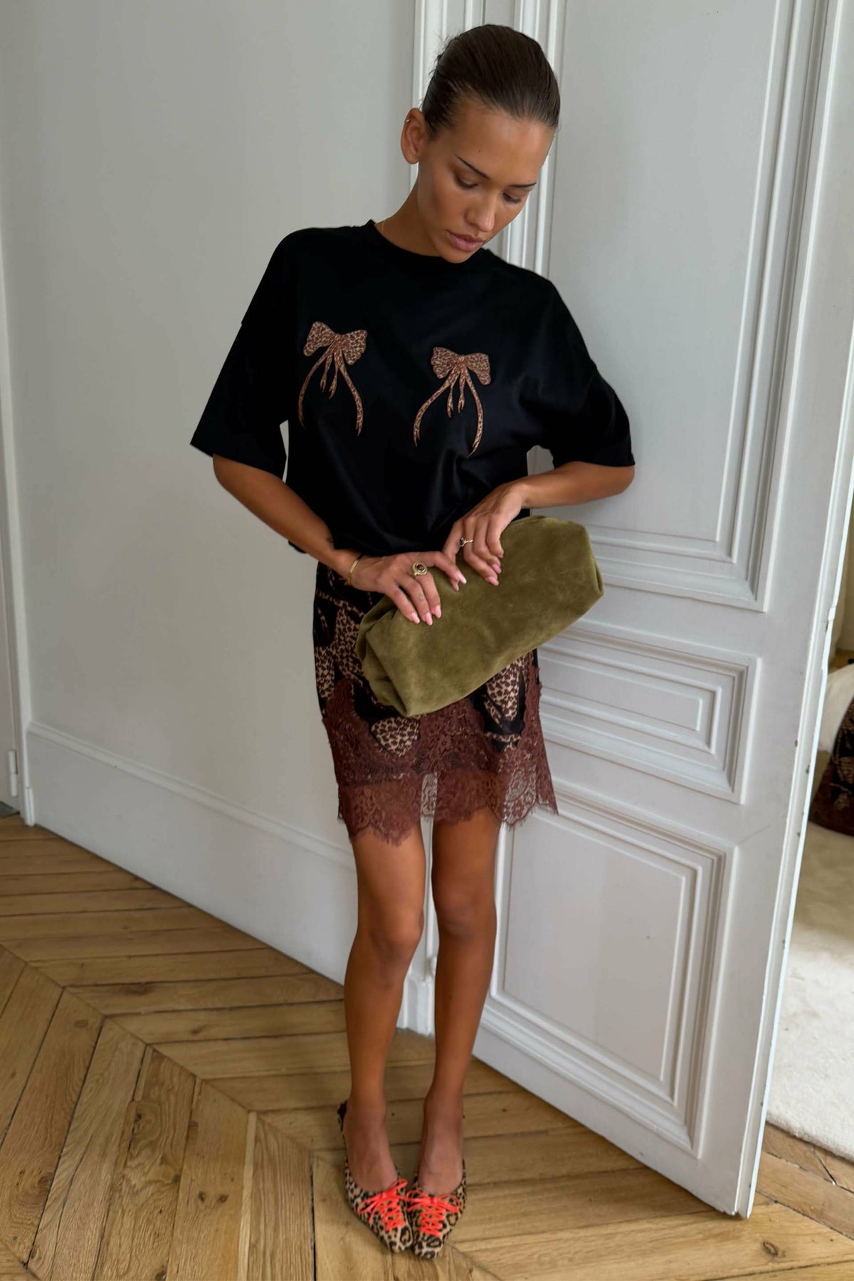 Black Leopard Bow T-Shirt | Never Fully Dressed Discount