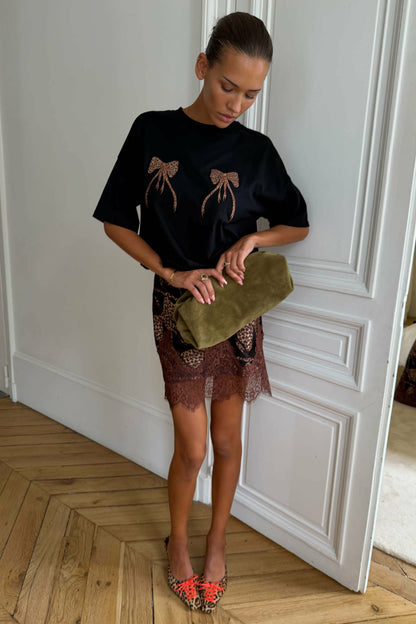 Black Leopard Bow T-Shirt | Never Fully Dressed Discount