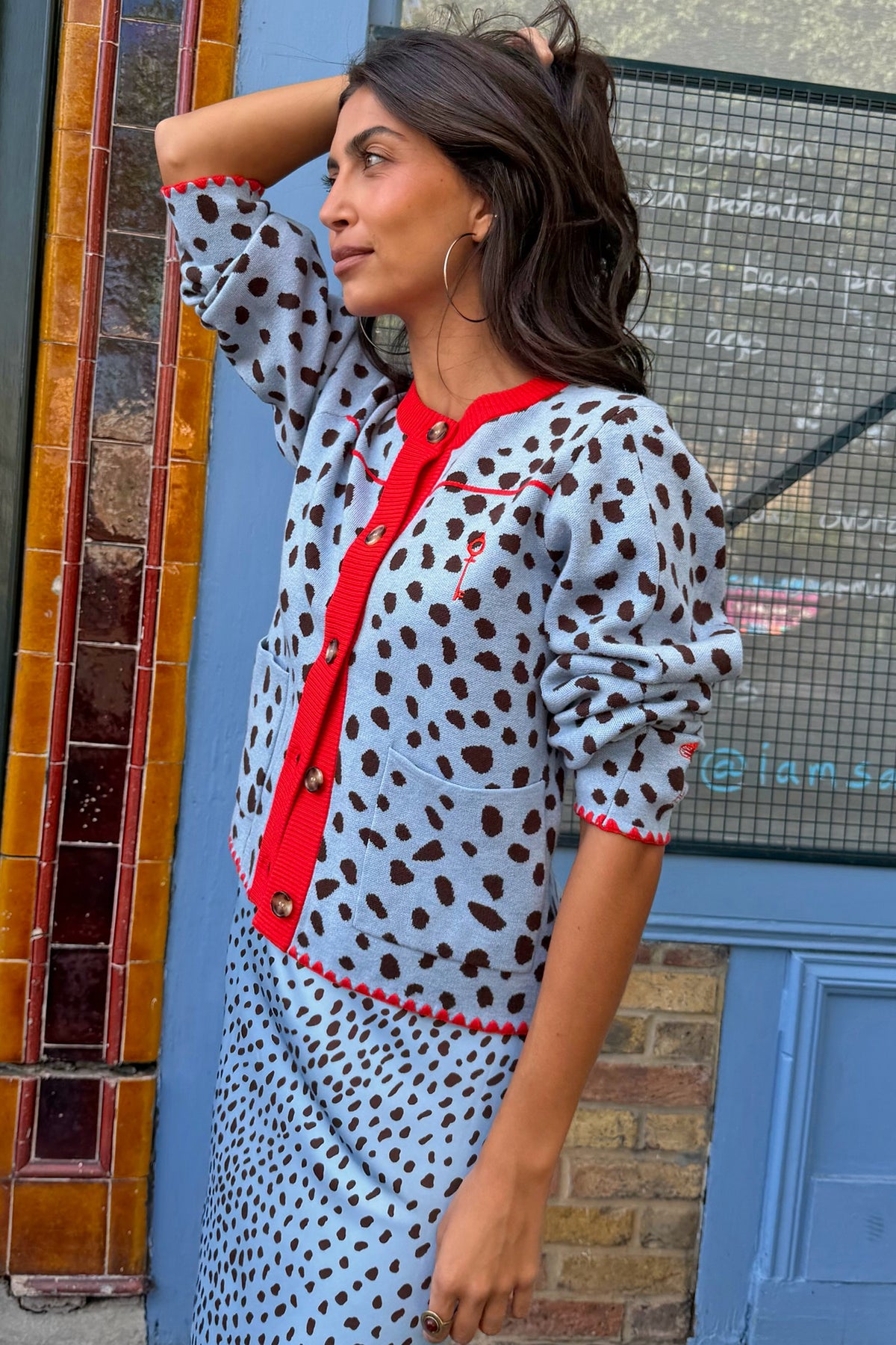 Sky Blue Deer Embroidered Chloe Cardigan | Never Fully Dressed Essential