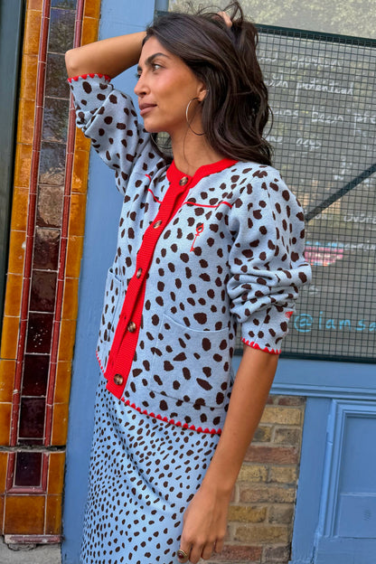 Sky Blue Deer Embroidered Chloe Cardigan | Never Fully Dressed Essential