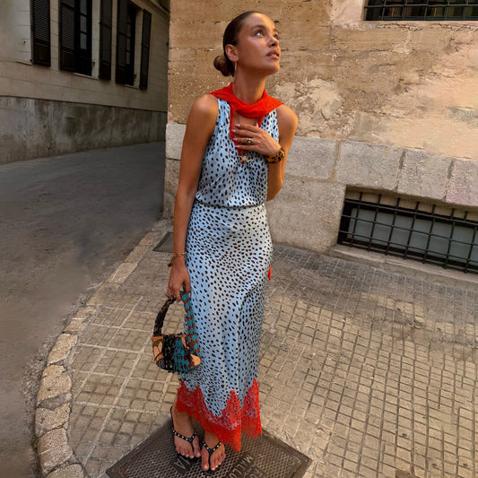 Sky Blue Deer Midi Maeva Skirt | Never Fully Dressed Smart Buy
