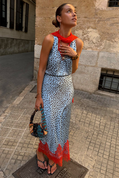 Sky Blue Deer Midi Maeva Skirt | Never Fully Dressed Smart Buy