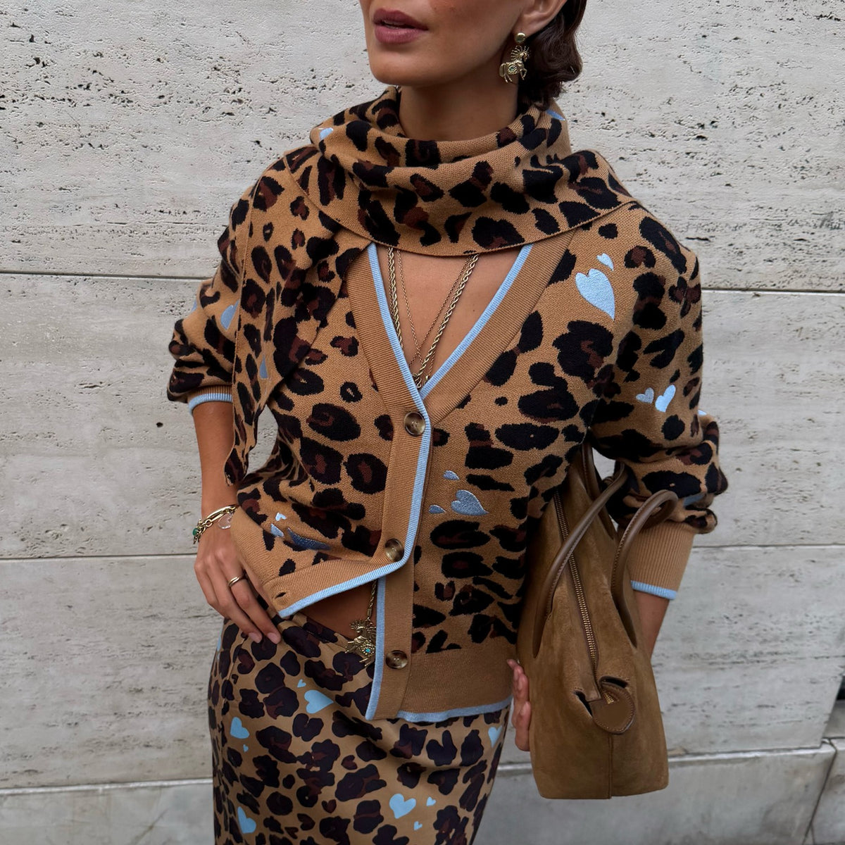 Heart Leopard Large Knit Scarf | Never Fully Dressed Value