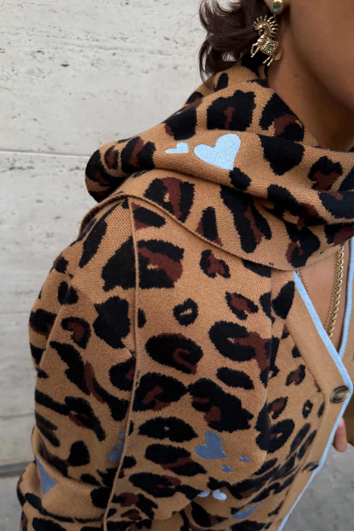Heart Leopard Large Knit Scarf | Never Fully Dressed Value