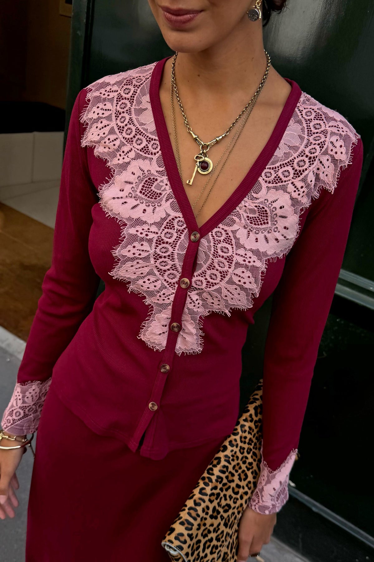 Burgundy Lace Rib Cardigan | Never Fully Dressed Special Offer