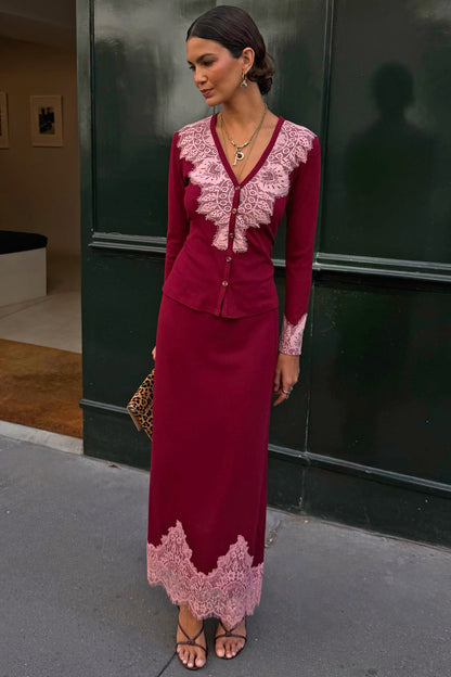Burgundy Lace Rib Cardigan | Never Fully Dressed Special Offer